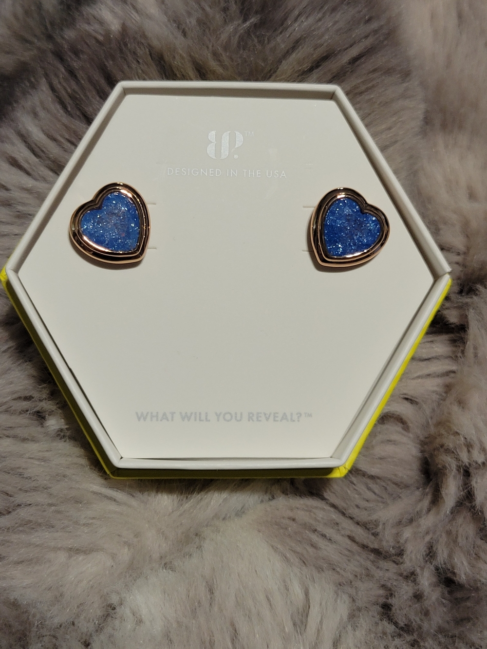 Gold-Tone Heart Druzy Stud Earrings in Blue